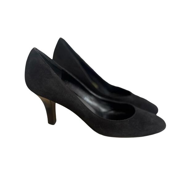 Y2K VTG. SALVATORE FERRAGAMO BLACK SUEDE PUMPS HEELS SZ. 8-8.5 EUC. - Picture 2 of 8